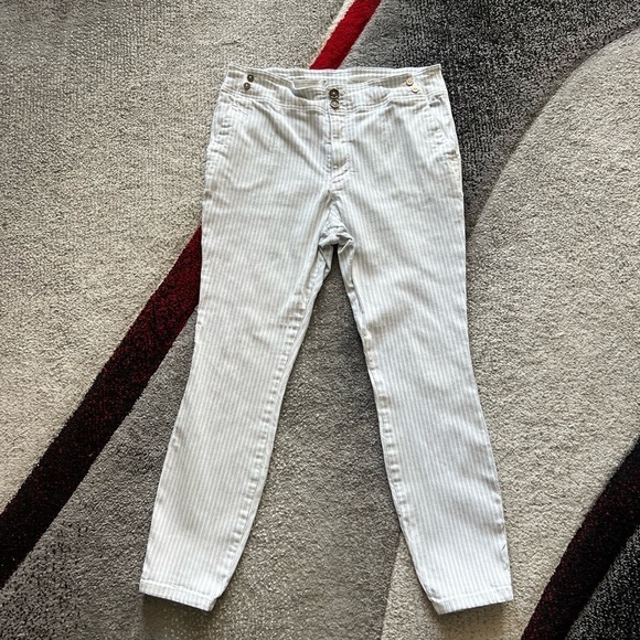 Pilcro And The Letterpress White Striped High Rise Skinny Jeans - Picture 1 of 7